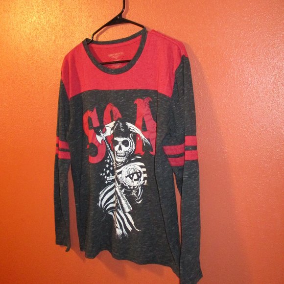 Sons Of Anarchy Men Large Red Black White Graphic Skull Reaper Long Sleeve Shirt - Picture 4 of 6